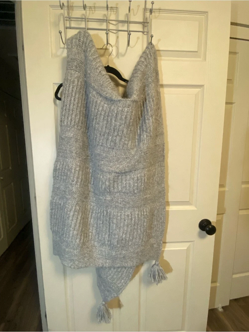 Hearth & Hand Light Gray Knit Throw with Tassels
